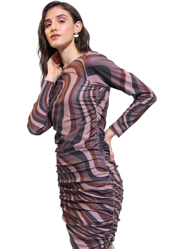 Image of Tokyo Talkies Women Brown Multi Bodycon Mini Dress