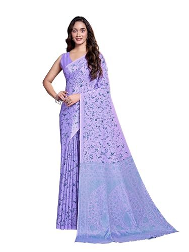 Image of Garden Vareli Floral Print Crepe Saree With Unstitched Blouse Piece