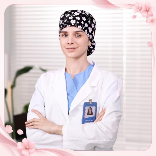 Image of Unittype 4 Pcs Nurse Caps for Women Nursing Working Caps with Button and Sweatband Adjustable Elastic Scrub Hats for Dentist