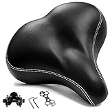 Übergroßer Fahrradsattel Herren Damen Bequem,Breit Weich Fahrrad Sattel,Universal Ersatz fahrradsättel für Cityrad, Mountainbike, Ebike, Heimtrainer, Stoßdämpfend, Atmungsaktiver (Schwarz)