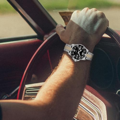 Juntan Stainless Steel Curved Ends Watch Strap 18mm 20mm 22mm 23mm 24mm Tapered Metal Watch Band for Men Women Replacement Bracelet Deployment Double Flip Lock Buckle Silver Black