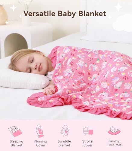 Image of Premium Baby Blankets, Soft Viscose from Bamboo Blanket for Girls, Nursery Crib Bedding Quilt for Newborn and Toddler, Ruffle Blanket Cooling for Hot Sleepers, 50''x50'' Beautiful Swan