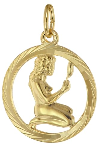 trendor Sternzeichen Jungfrau 333 Gold Anhänger Ø 16 mm modischer Tierkreiszeichen Anhänger aus Echtgold für Damen und Herren, elegante Geschenkidee, 39000-09