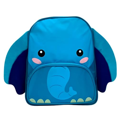 Mochila Infantil Elefante, Azul, com Bolso Frontal e Alças Ajustáveis