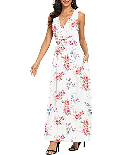 Image of LILBETTER Women Sleeveless Deep V Neck Loose Plain Long Maxi Casual Dress