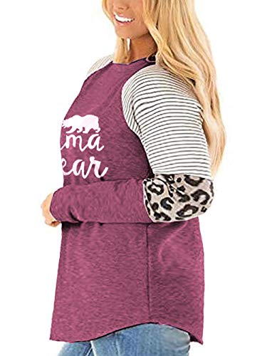 ROSRISS Túnica feminina de manga comprida, estampa de leopardo, listrada, colorblock, M-wine Red, 20