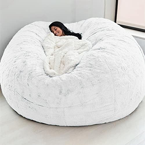 Image of Big Huge Giant Bean Bag Chair for Adults, (No Filler) Bean Bag Chairs in Multiple Sizes and Colors Giant Foam-Filled Furniture - Machine Washable Covers, Double Stitched Seams (White,5FT)
