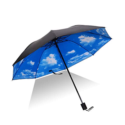 Hosoncovy Bleu Ciel Parapluie Pliant Double Couche Coupe-Vent Anti UV Protection Solaire 100 CM Parapluie de Voyage Compact pour Femmes Hommes Cover