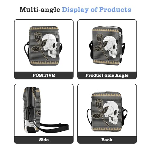 small messenger bag for women crossbody bag crossbody purses for women Adjustable Strap for Casual Casual- Skull Black Rose Grey4
