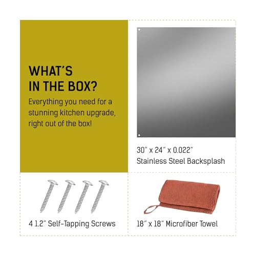 Lostronaut Stainless Steel Backsplash for Kitchen Wall - 24" x 30" Oven Spatter Shield with Pre-Drilled Holes - Mounting Screws & Microfiber Towel - Quick Install Splash Plate Stain Guard for Stove