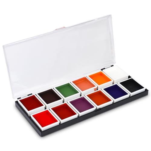 Professional Face Painting Kit - Skin Friendly Face Paint Kit - Cruelty-Free & Vegan Alcohol Based Face Painting Kit for Theatre, SFX and Halloween - 12 Colors 8g Each - Splashes & Spills (Base Color)