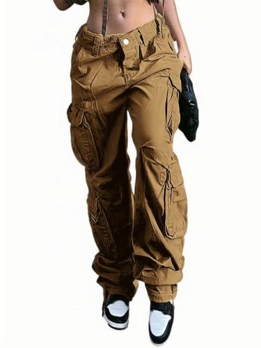 Women's Cargo Jeans Baggy Straight Wide Leg Flap Pockets Streetwear y2k Long Denim Pants Boyfriend Casual