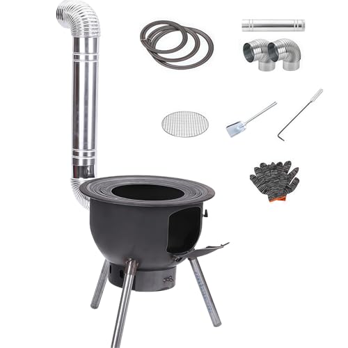 Estufa de leña portátil con diseño desmontable y múltiples anillos de fuego para cocinar y asar al aire libre