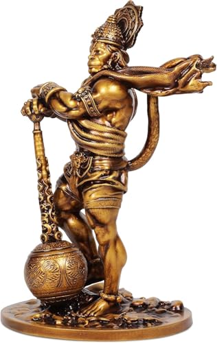 Image of Resin 4.3 Inch Bahubali Hanuman Ji Murti for Car Dashboard Pavan Putra Bajrangbali Idol Statue for Home Decor /Pooja Room /Office Tabletop /Hanuman Statue Showpiece for Gift Items (Golden)