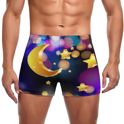 Short de bain homme étoiles d'or et lune idéal pour la piscine et le surf