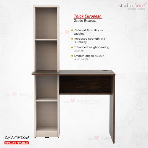 Image of Studio Kook Champion Engineered Wood Study Table with Storage, Matte Finish, 5 Shelves (Junglewood Fabric Finish)