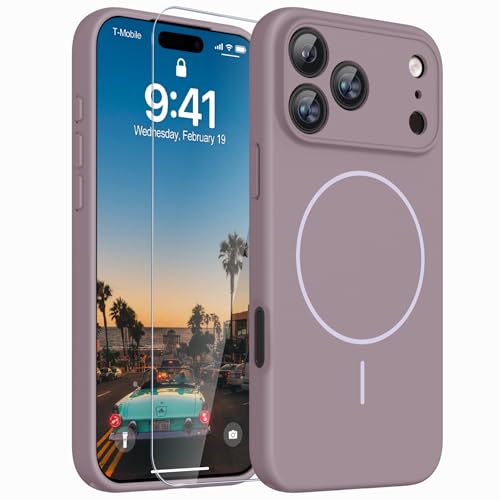 Image of Magnetic for iPhone 17 Pro Max Case,Shockproof Matte Cover,Lavender Purple | with Screen Protector,Compatible with MagSafe,Military Grade Drop Protection,Full Camera Protection,Non-Slip Design Case