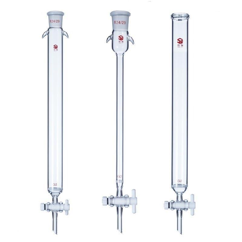 Borosilikat-Glas-Chromatographiesäule mit G2-Sinterplatte, PTFE-Hahn und 24/29-Schliff, 15ml-150ml Kapazität, 200mm-1500mm Länge(80mm*400mm)