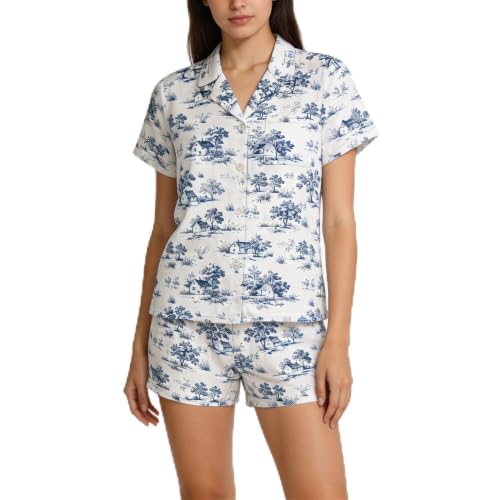 Image of Women's Button Down Pajama Set with Pockets Soft Loungewear S-2XL