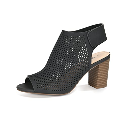 BEST TRENDY Peep Toe Booties Women, Ankle Booties Skeleton Boots Hook & Loop Strap Mid Block Heel Sandals for Women