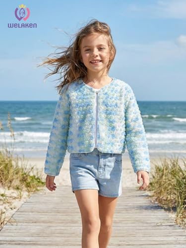 Image of Girls Cotton Knit Shrug Cardigan with Long Sleeve Ruffle Hem
