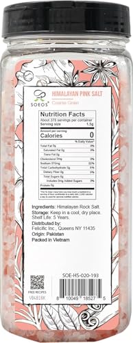 Soeos Himalayan Salt - Coarse Grain, 20 oz, Himalayan Pink Salt, Pure Rock Salt for Grinders and Salt Mills, Kosher & Natural Certified, Healthy