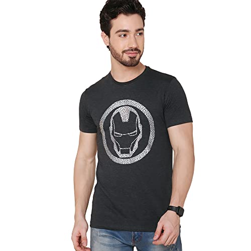 Image of Free Authority Iron Man Printed Regular Fit Grey Cotton Men's T-Shirt