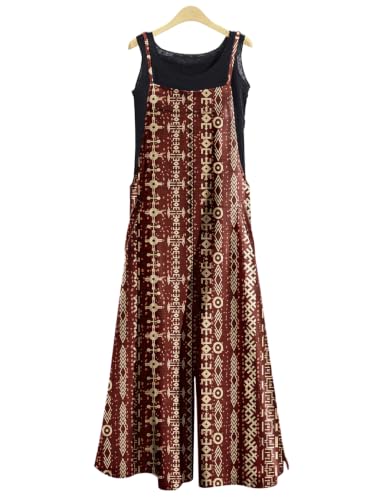 Image of YESNO Women Casual Loose Long Bib Pants Wide Leg Jumpsuits Baggy Cotton Rompers Overalls with Pockets PZZTYP2