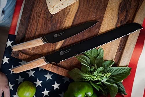 Image of Everdure by Heston Blumenthal 10.55 Inch Bread Knife Perfect for Slicing Large Bread Loaves, Serrated Blade, Pakka Wood Handle, Titanium Coated Blade