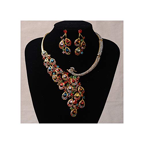 Preisvergleich Produktbild Statement-Halskette und Ohrringe, Pfauenmotiv, goldfarben