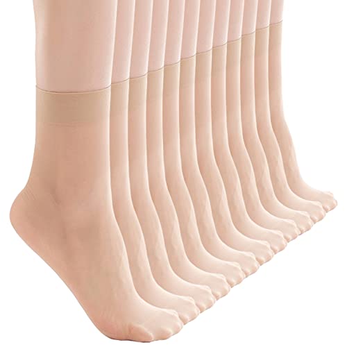 ZIHUA 12 Paar Nylon Socken Damen 39-42 Füßlinge Schwarz Hautfarben(Einheitsgröße Hautfarbe)