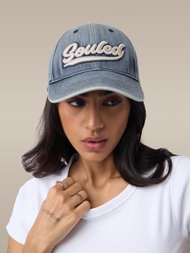 Image of The Souled Store Baseball Cap | Lightweight 100% Cotton Embroidered Logo Baseball Hat | Premium Denim Adjustable Cap for Men & Women | Stylish Casual Streetwear Hat