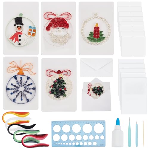 WEBEEDY 20 Sets DIY Christmas Paper Quilling Greeting Card Kit 5 Style Santa Claus Decorations Card With Paper Quilling Strips Instuction,DIY Christmas Card Making Kit for Beginners Paper Craft Lovers
