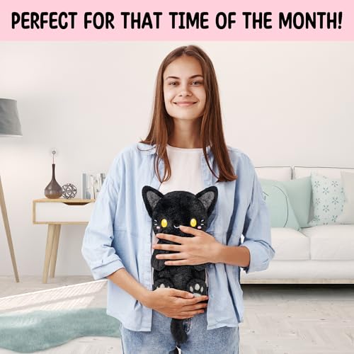 Image of Black Cat Microwavable 1.5 lbs Unscented Heating Pad for Women and Kids- Cute Soft Cozy Pillow Plush Heatable Warm Stuffed Animals - Kawaii Hot and Cold Plushie - Black Cat Gifts for Girls and Women
