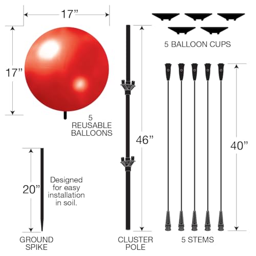 Image of Reusable Outdoor Balloon Clusters - Helium Free, All-Weather, Durable, Plastic Balloons for Advertising, Real Estate, Grand Openings & Events (Red, Yellow, Blue, Green, Orange)