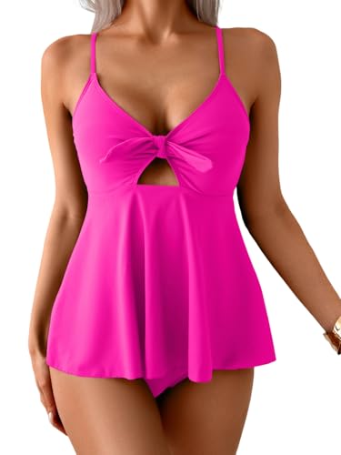 Image of Eomenie Two Piece Tankini Swimsuits for Women Tummy Control Cutout Bathing Suit Tie Knot Flowy Swim Dress with Bottom