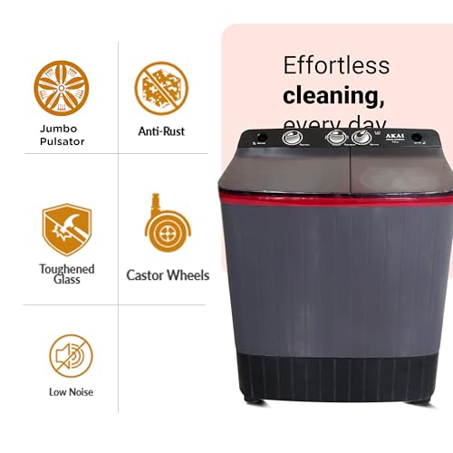 Image of Akai 10.5 Kg, 5 Star, Semi Automatic Top Loading Washing Machine (AKSA-105WGBFG) Grey Black Full glass