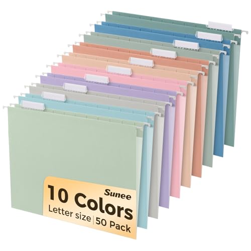 SUNEE Hanging File Folders, 50 Pack Letter Size Hanging File Folders with 1/5-cut Tabs, Stay...