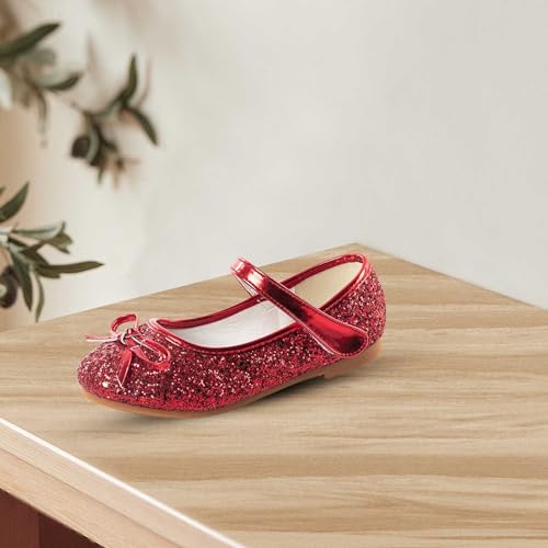 Girls Glitter Princess Dress Shoes Bow Rhinestone Soft Sole Mary Jane Ballet Flats for Flower Girl Wedding Party3