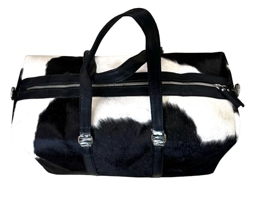 Authentic Handcrafted Cowhide Leather Western Duffel Bag, Sophisticated Travel Bag Stylish Hair-On Leather Animal Skin Bag for Travel Large 20