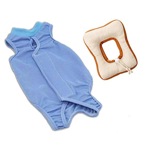 VCZONE Adjustable Cat Recovery Suit & Recovery Collar, Protective Cone Surgery Recovery Elizabethan Collars, Abdominal Wounds or Skin Diseases for Cats and Dogs, Anti Licking Wounds (Blue)