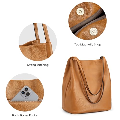 Kattee Women Soft Genuine Leather Totes Hobo Shoulder Bag Purses Handbags with Top Magnetic Snap Closure