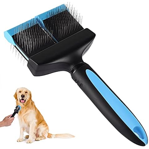 Dog & Cat Grooming Brush - Double Sided Pet Slicker Comb with Durable Stainless Steel Bristles and Rounded Tipped Pins Great Removing Shedding Tool for Dogs and Cats with Long Hair Cover