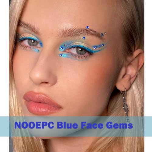Image of NOOEPC Blue Face Gems Hair Gems, Self-Adhesive Face Jewels Eye Jewels Rhinestones 3 /4 /5 /6 mm DIY Face Gems Stick on, Rhinestones Gems Rave Accessories for Face Eyes