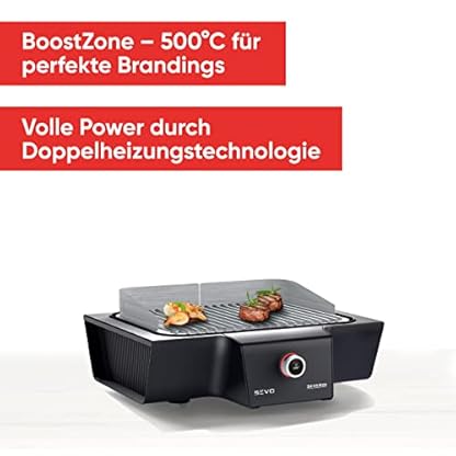 SEVERIN SEVO G Elektrogrill für drinnen und draußen, Tischgrill mit schnellem Grillstart bis 500 °C, Balkon Grill mit Slow Cooking Option, Edelstahl/Schwarz, PG 8104 – Bild 3