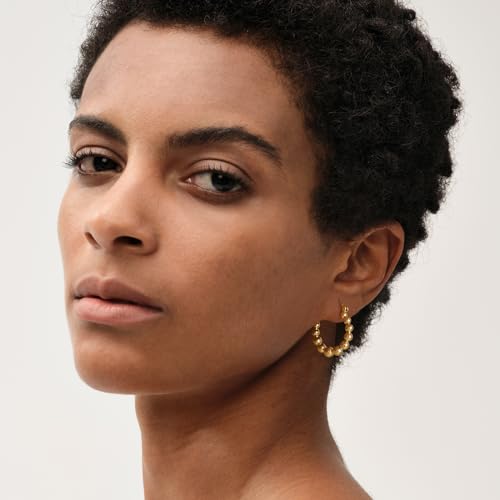 Mevecco M-EAR-HOOP-12-BEADED Gold Beaded Huggie Hoop Earrings For Women 18K Gold Plated Dainty Bead Ball Sleeper Tiny Simple Delicate Beaded Hypoallergenic Hoop Earrings thumb #2
