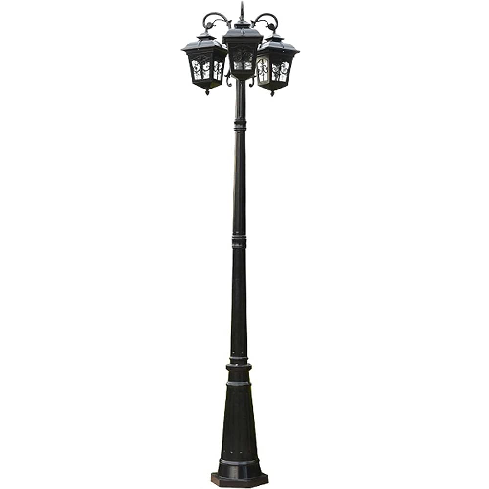 Lampadaire d'extérieur 3 lampes E26 pour jardin, extérieur, IP65, éclairage classique haut en verre, pour villa, cour, parc, allée.