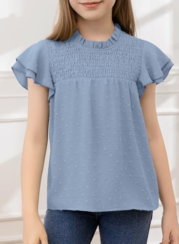 Image of bilbean Girls Elegant Polked Swiss Dot Long Sleeve Shirts Tops 6-15 Years