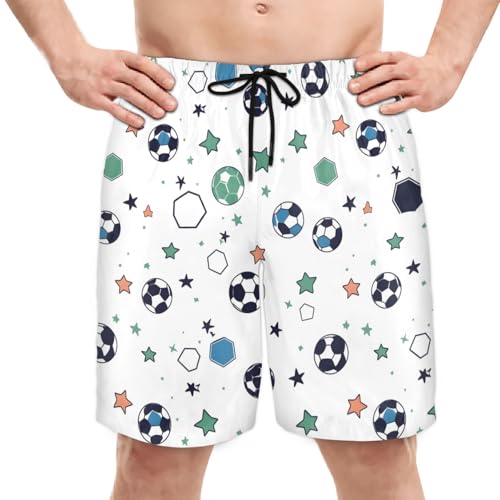 Men's Swim Trunks Size S Soccer Mural with Mesh Lining Soft Breathable Quick Dry Beach Shorts Pure White