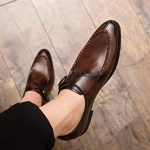 Single Season Formal Shoes Dress Oxford for Men Slip On Round Split Toe Monk Strap Faux Leather Slip Resistant Low Top Anti-Slip Block Heel Casual Very Popular Among Young People (Color Brown2